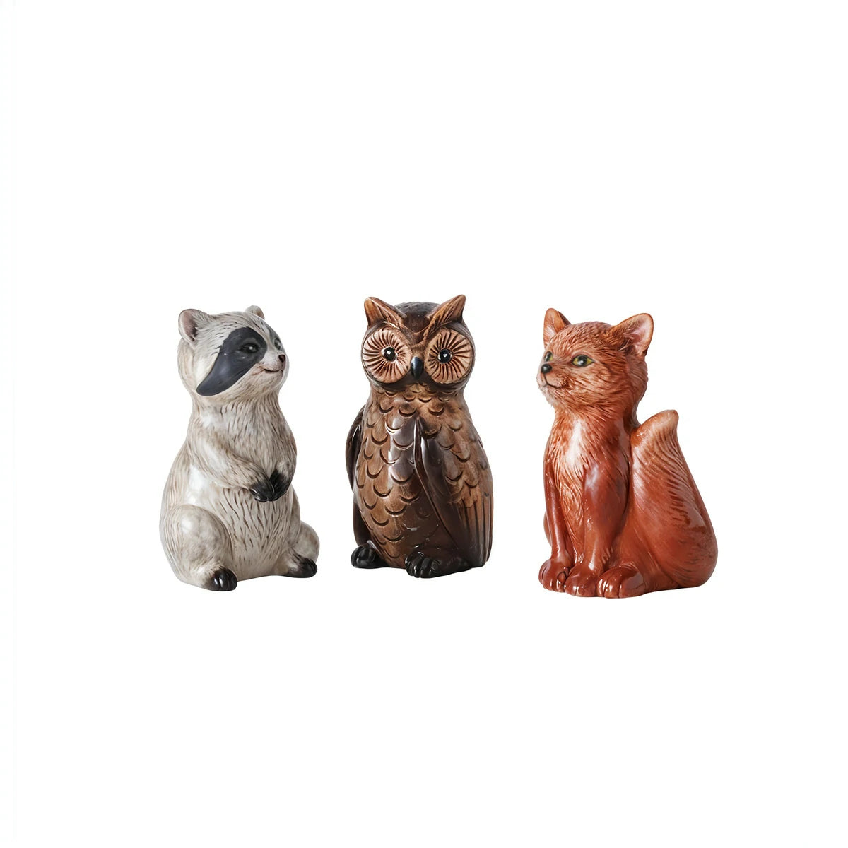 🦊 Figurines Rimmy – Renard, Chouette & Raton Laveur en Dolomite | Carton de 24 unités