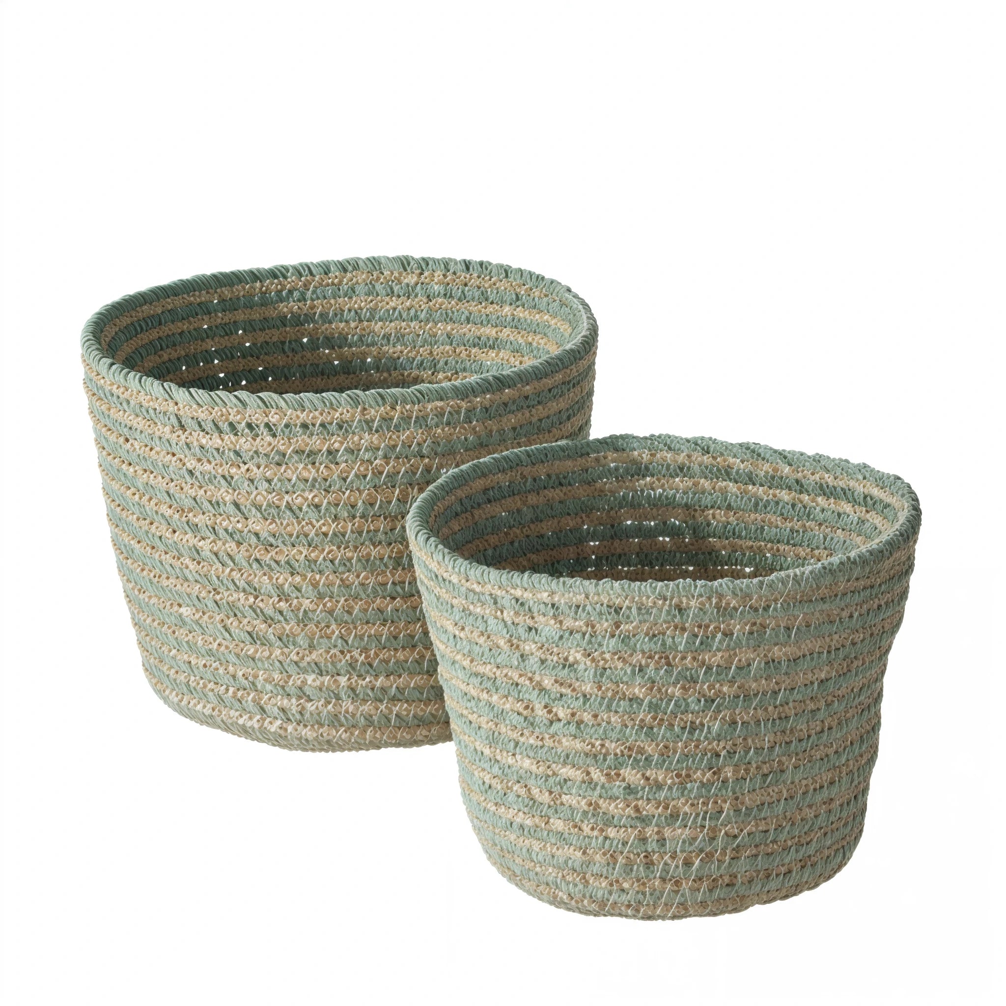 🧺 Set de Paniers Corbella – Rotin Bleu Clair Naturel | Carton de 4 sets (8 paniers)